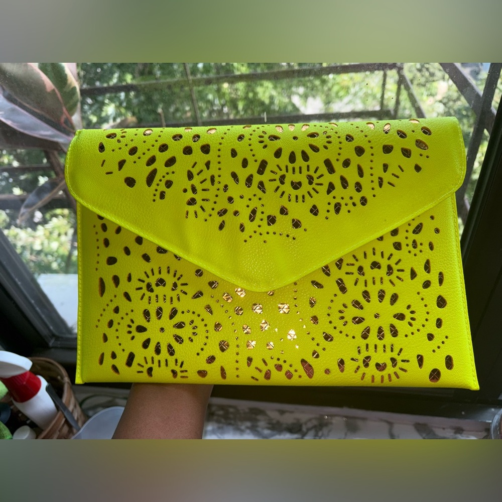 Neon Yellow Laser-Cut Clutch